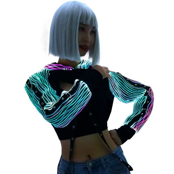 Punk Rock Clothing, Luminous Cyberpuk Female High Top Hoodie - Lumisonata - 图片 5