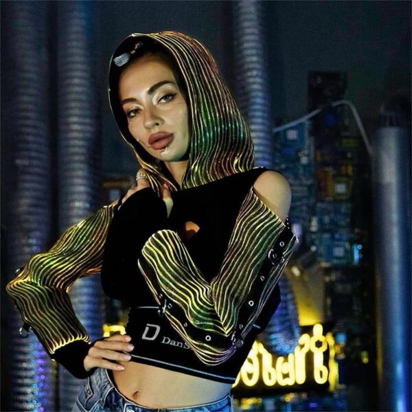 Punk Rock Clothing, Luminous Cyberpuk Female High Top Hoodie - Lumisonata - 图片 4