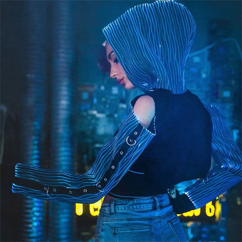 Punk Rock Clothing, Luminous Cyberpuk Female High Top Hoodie - Lumisonata - Imagem 8