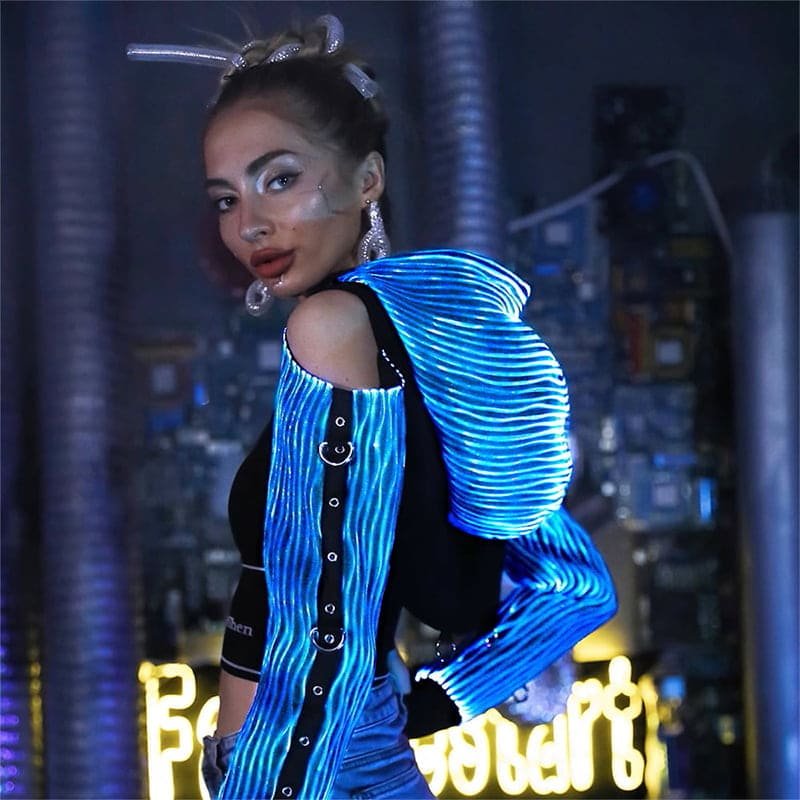 Punk Rock Clothing, Luminous Cyberpuk Female High Top Hoodie - Lumisonata - Imagem 7