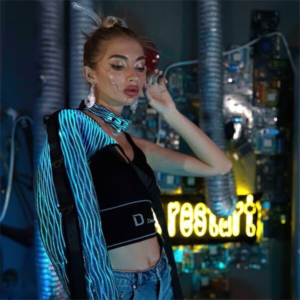 Punk Rave Clothing, Light up Steampunk One Shoulder Light Up Long Sleeve - Lumisonata - 이미지 7