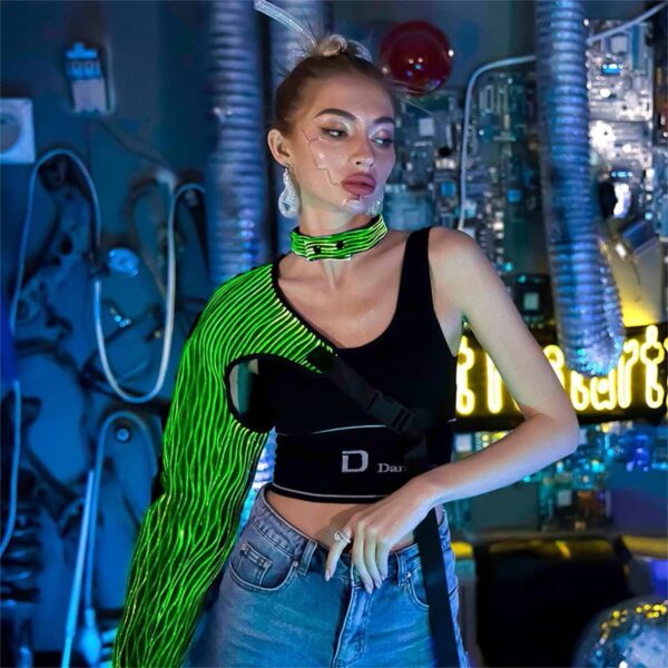 Punk Rave Clothing, Light up Steampunk One Shoulder Light Up Long Sleeve - Lumisonata - 이미지 4