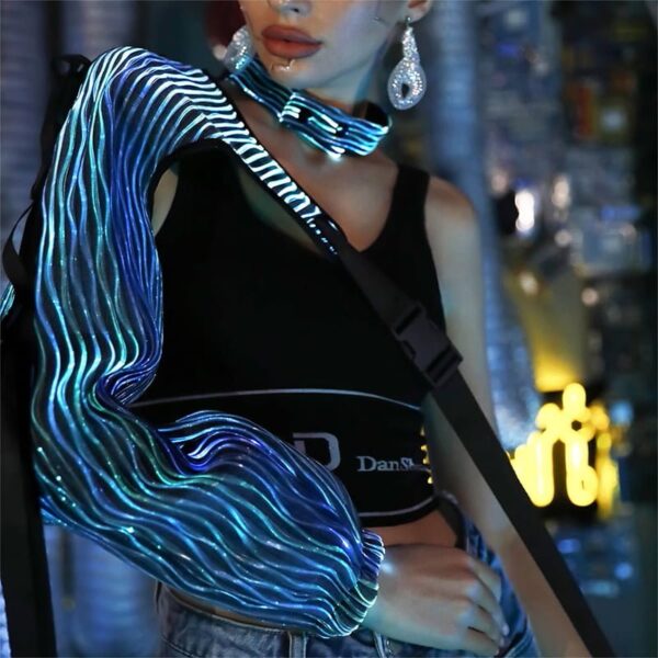 Punk Rave Clothing, Light up Steampunk One Shoulder Light Up Long Sleeve - Lumisonata - 이미지 6