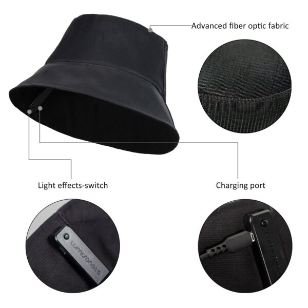 LED Rave Bucket Hat 7 Colors Light up Bucket Hat Fiber Optic Fabric Glow in the Dark Hat Party Hat - Lumisonata - 图片 9