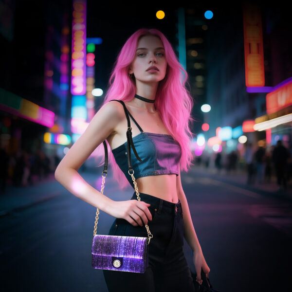 Light Up designer crossbody bags, Clutch Wallet Glitter with Metal Chain Strap - Lumisonata - 画像 (2)