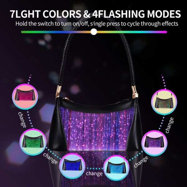 Lumisonata Led Light Up Pink Shoulder Bags For Women Cute Hobo Tote Handbag Mini Clutch Purse Zipper Closure - Image 3