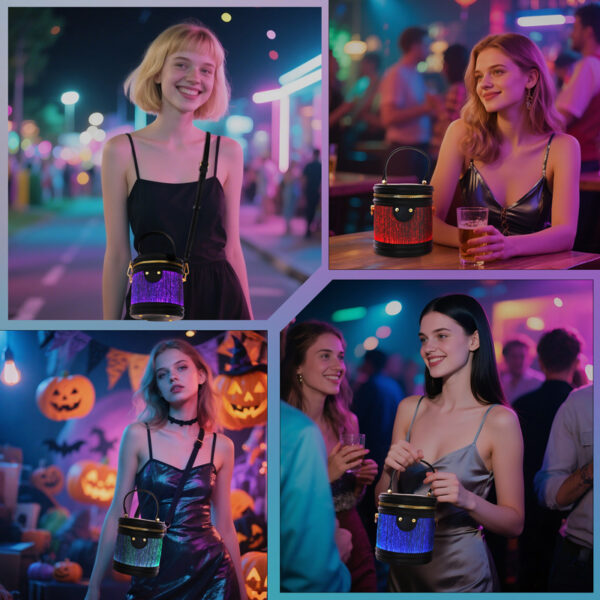 Led Light Up Small Bucket Purse Womens Shoulder Handbags Leather Mini Bucket Bag - Lumisonata - 画像 (5)