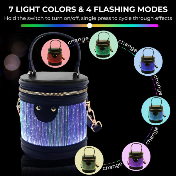 Led Light Up Small Bucket Purse Womens Shoulder Handbags Leather Mini Bucket Bag - Lumisonata - 画像 (3)