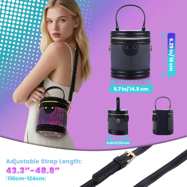 Led Light Up Small Bucket Purse Womens Shoulder Handbags Leather Mini Bucket Bag - Lumisonata - 画像 (6)