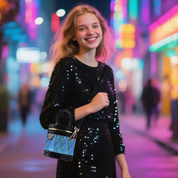 Led Light Up Small Bucket Purse Womens Shoulder Handbags Leather Mini Bucket Bag - Lumisonata - 画像 (2)