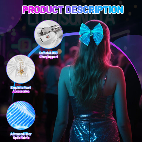Led Fiber Optic Fabric Light Up White Women Pearl Hairpin - Lumisonata - 画像 (6)