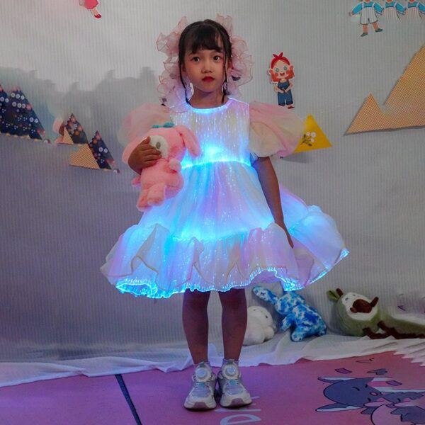 ⁦Pink luminous puffy dress children's dresses⁩ - الصورة ⁦2⁩