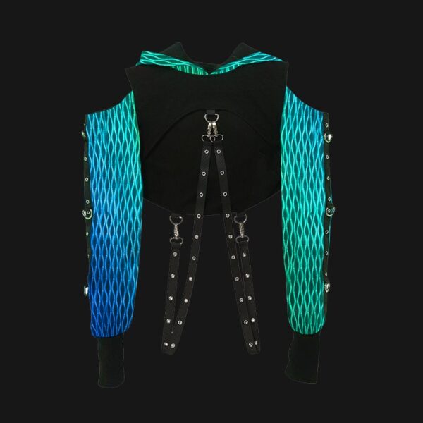 Punk Rock Clothing, Luminous Cyberpuk Female High Top Hoodie - Lumisonata - 图片 2
