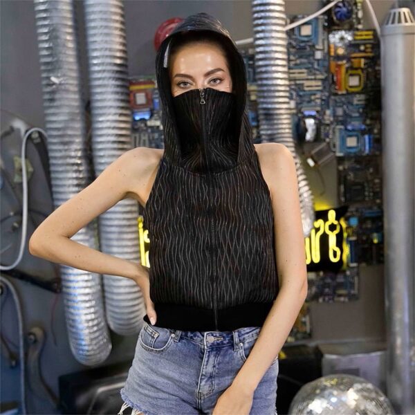 Sexy Jacket, Light up Half Backless and Face Cover Sleeveless Hoodie - Lumisonata - Imagen 5