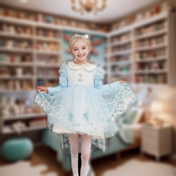 Blue Girl Embroidery StraightTutu Tulle Party Flower Girl Dress - Lumisonata - Imagem 4